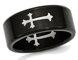Men's Black Plated Stainless Steel 9mm Brushed Cross Wedding Band Ring